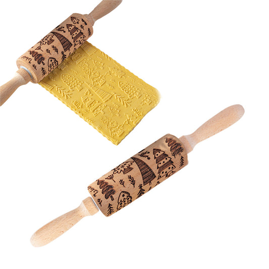 Christmas Embossing Rolling Pin Wooden Dough Roller-Christmas tree