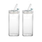 2Pcs 400ML Clear Glass Cup with Lid and Straw Square Glass Water Glass