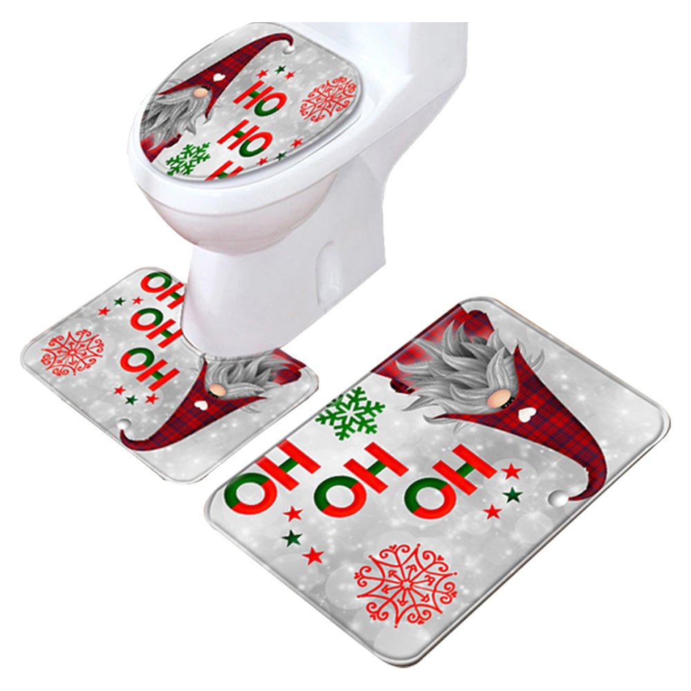 Christmas Non-Slip 3 PCs Bath Rugs Sets Toilet Lid Cover Toilet Mat Bathroom Decor