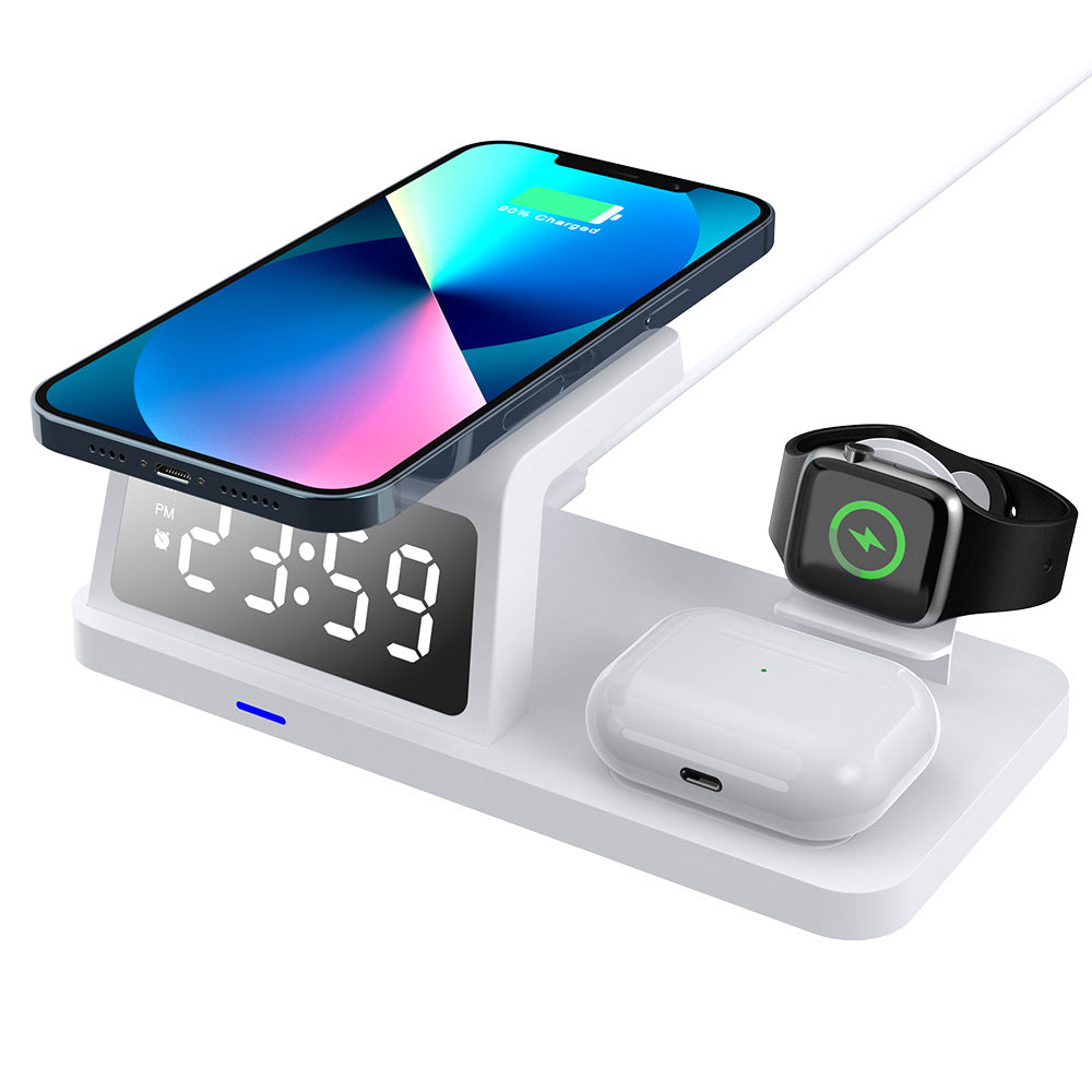 5 in 1 USB Plug Wireless Charging Station with Clock for Phone Watch