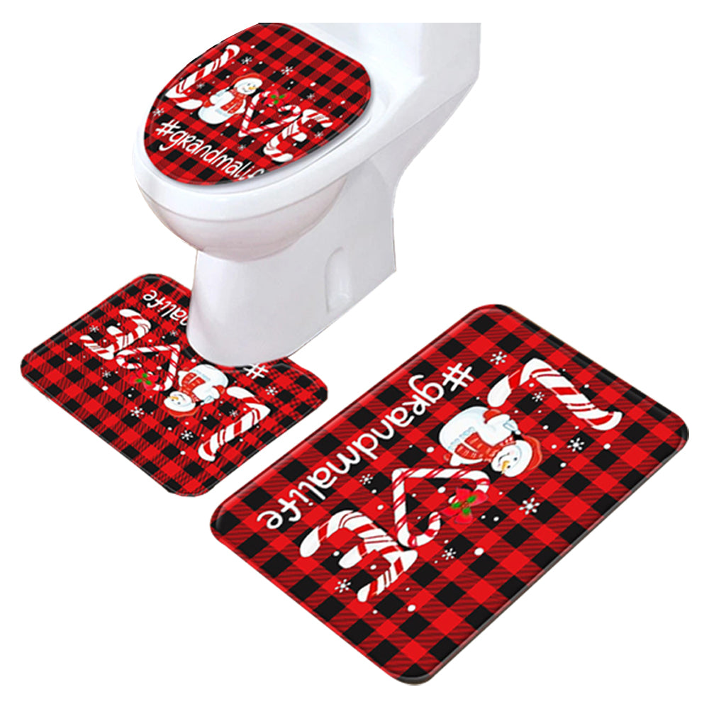 Christmas Non-Slip 3 PCs Bath Rugs Sets Toilet Lid Cover Toilet Mat Bathroom Decor