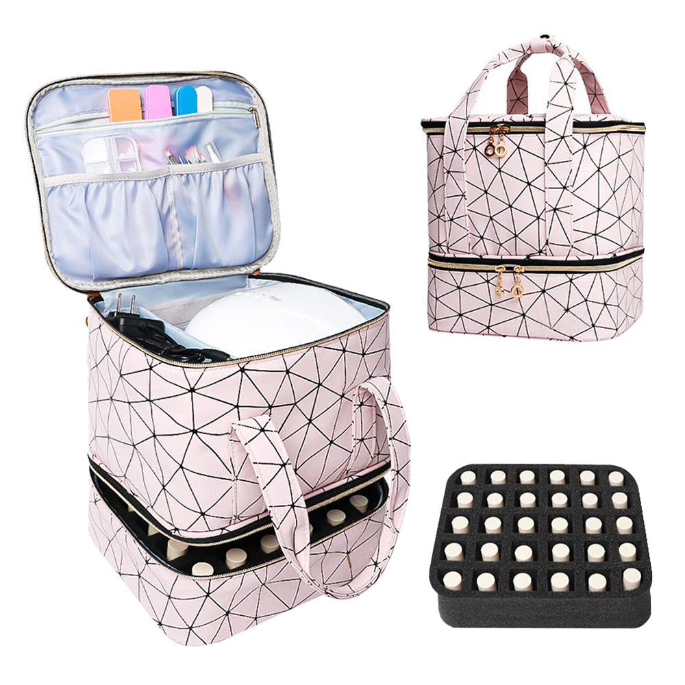PU Double Layer Nail Polish Carrying Case Bag Holds 30 Bottles