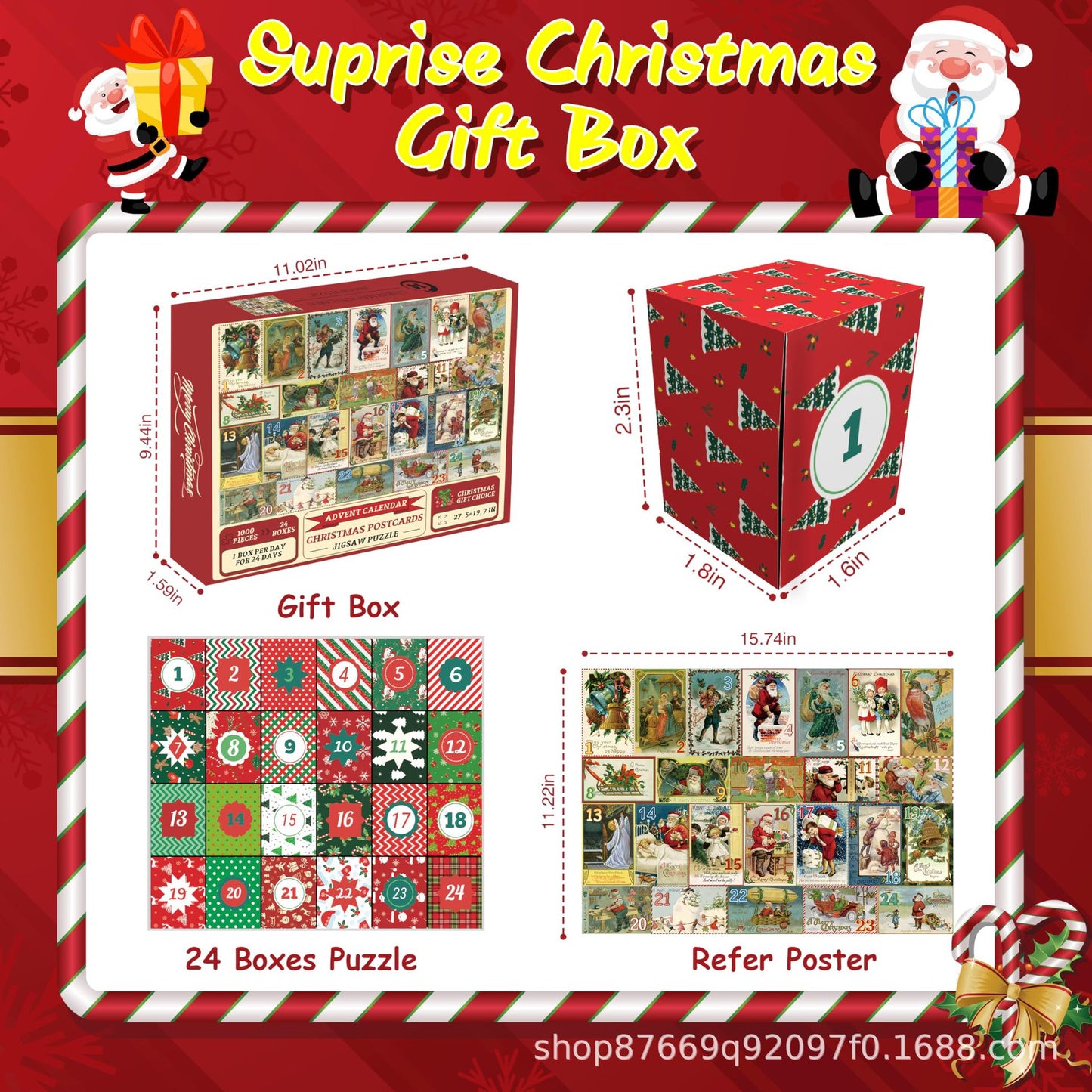 Christmas Advent Calendar Puzzle 1000 Piece Advent Calendar 24 Days Countdown Puzzles Toy