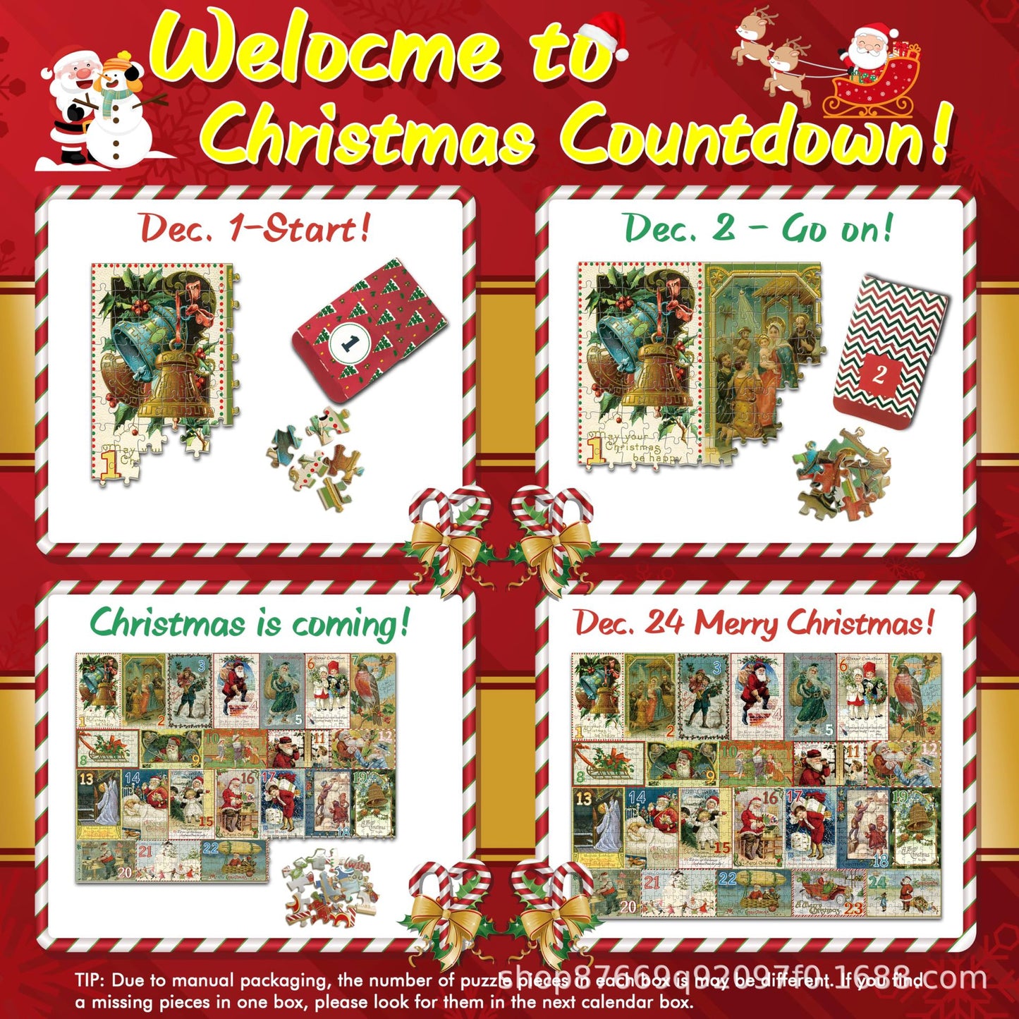 Christmas Advent Calendar Puzzle 1000 Piece Advent Calendar 24 Days Countdown Puzzles Toy