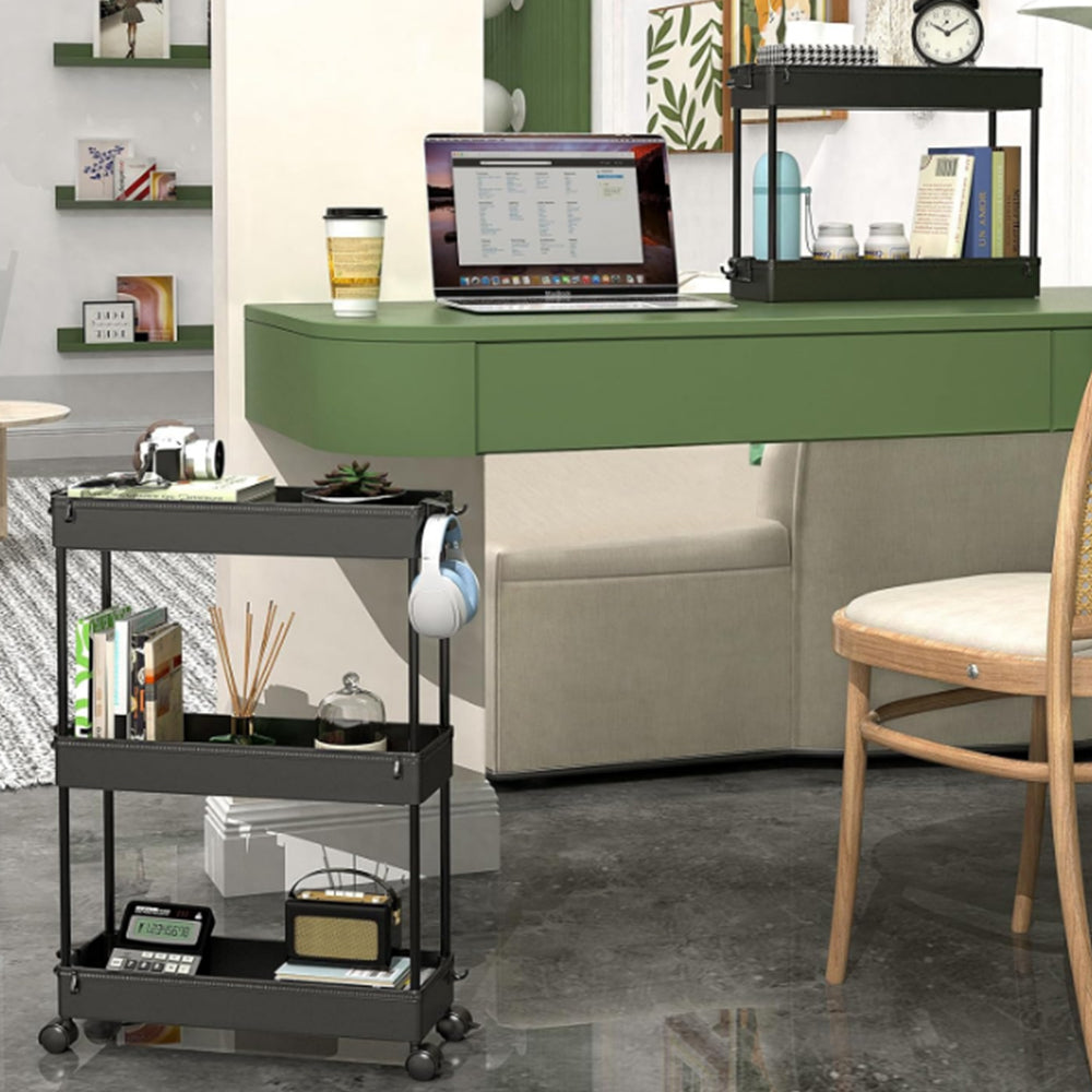 3 Tier Kitchen Bathroom Slim Rolling Trolley Storage Shelf