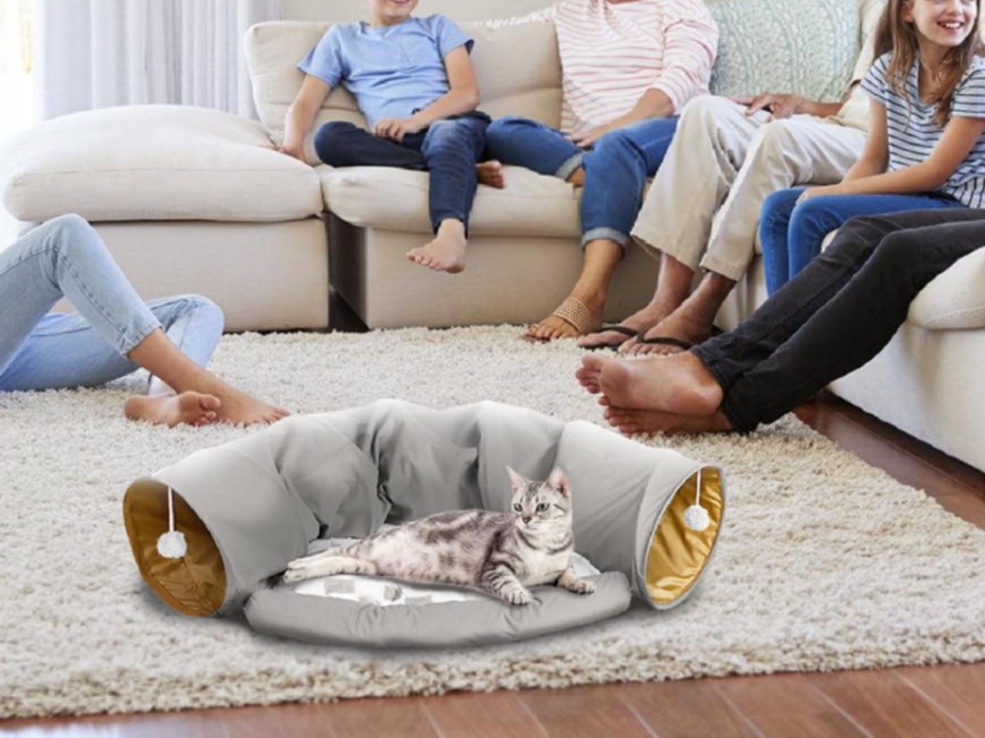 Cat Tunnel Bed for Indoor with Collapsible Washable Design