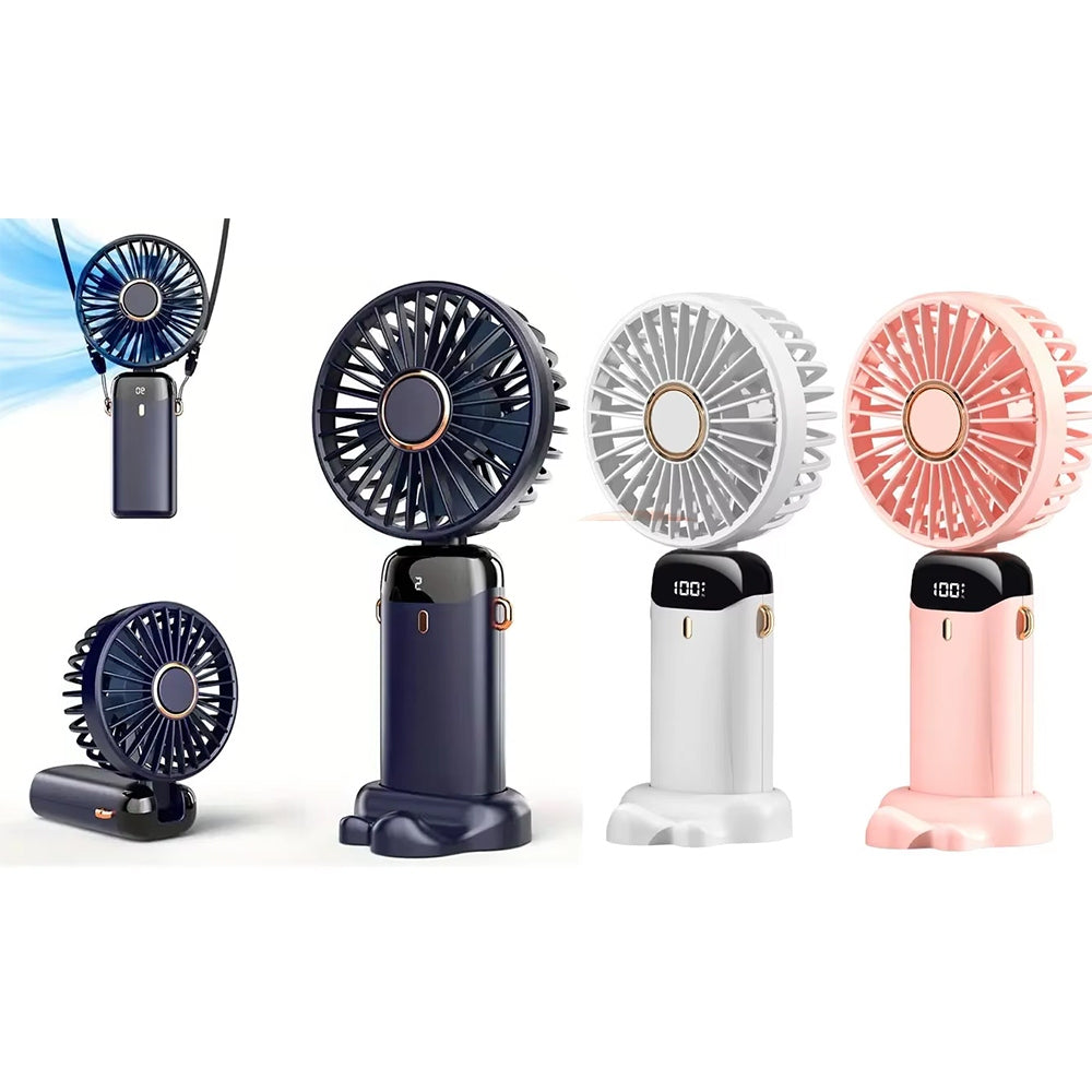 Portable Handheld Fan Folding Desk Fan Cooler USB Rechargeable with LED Display