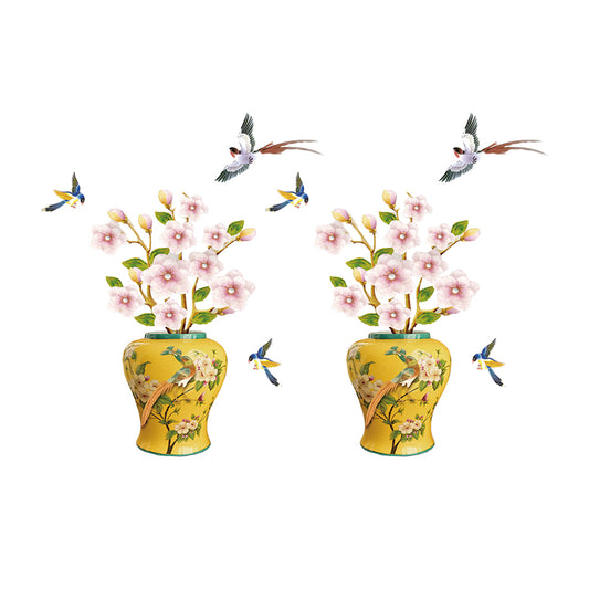 2Pcs Self-adhesive Potted Vase Butterfly Chinese Style Wall Sticker