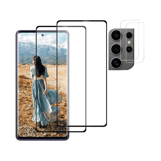 2Pcs Tempered Glass Screen Protector and 2 Camera Protector for Samsung Galaxy S23 Ultra