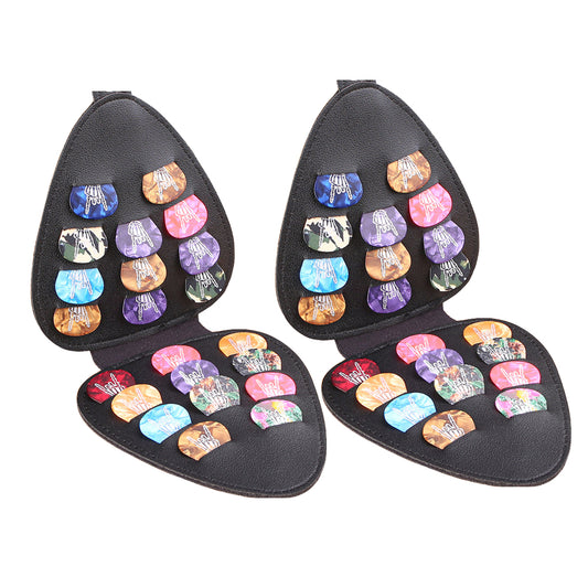 2Pcs Guitar Picks Holder Case with 22 Picks PU Leather Guitar Plectrums Storage Pouch
