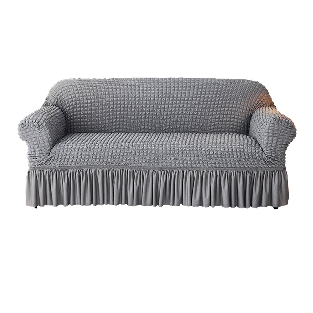 Seersucker Couch Cover with Ruffle Hemline Stretch Sofa Cover