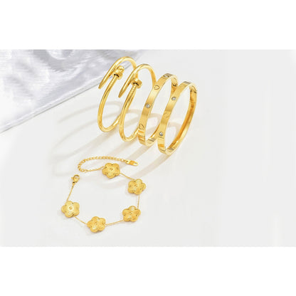 5Pcs Stainless Steel Open Cuff Bracelets and Chain Bracelet Set