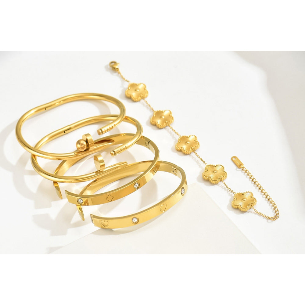 5Pcs Stainless Steel Open Cuff Bracelets and Chain Bracelet Set