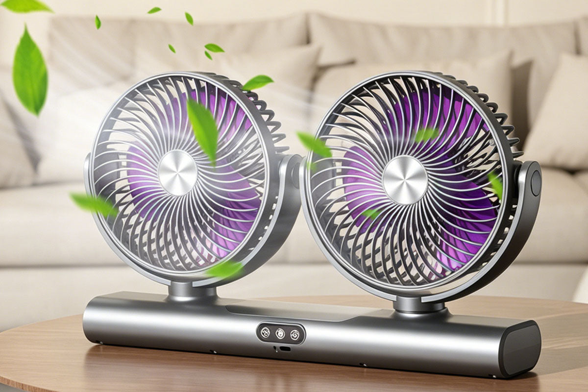 Dual Heads Rechargeable Hanging Fan 3 Speeds Fan with Night Light