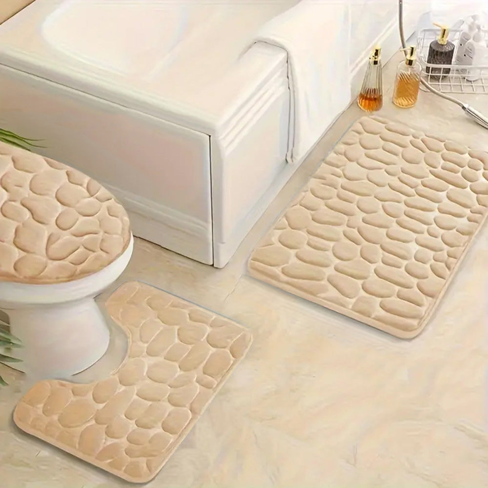 3Pcs Bathroom Mat Set Pebble Pattern Foam Bath Rug Washable Bath Mats for Bathroom Floor
