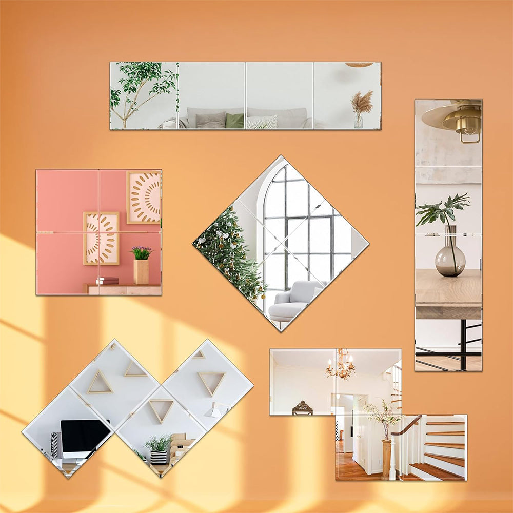 4Pcs DIY Square Self-Adhesive Acrylic Mirror
