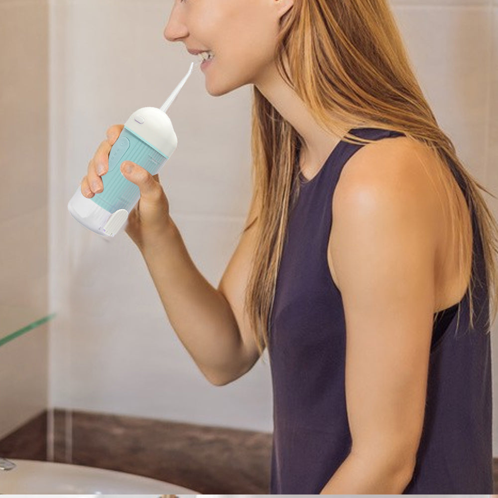 Mini Cordless Water Flosser Teeth Cleaner For Braces with Stretchable 240ML Water Tan