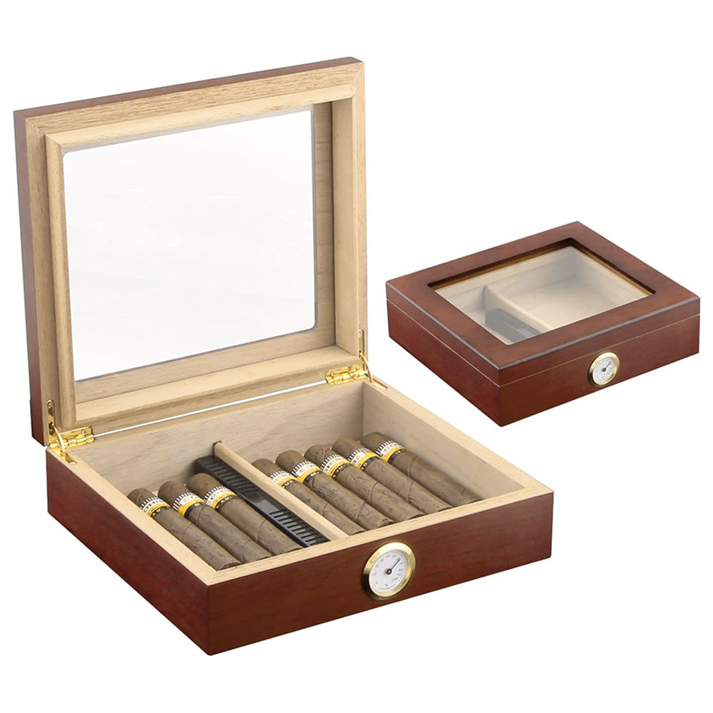 Cigar Humidor for 10 Cigars with Hygrometer and Divider