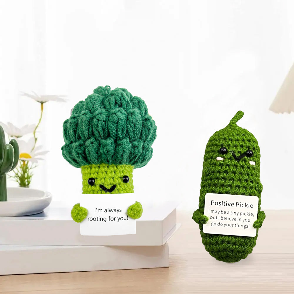 Mini Crochet Doll with Positive Card-Broccoli, Cucumber, Avocados