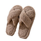 Women Fuzzy Cross Band Slippers Plush Indoor House Shoes Non Slip-Coffee