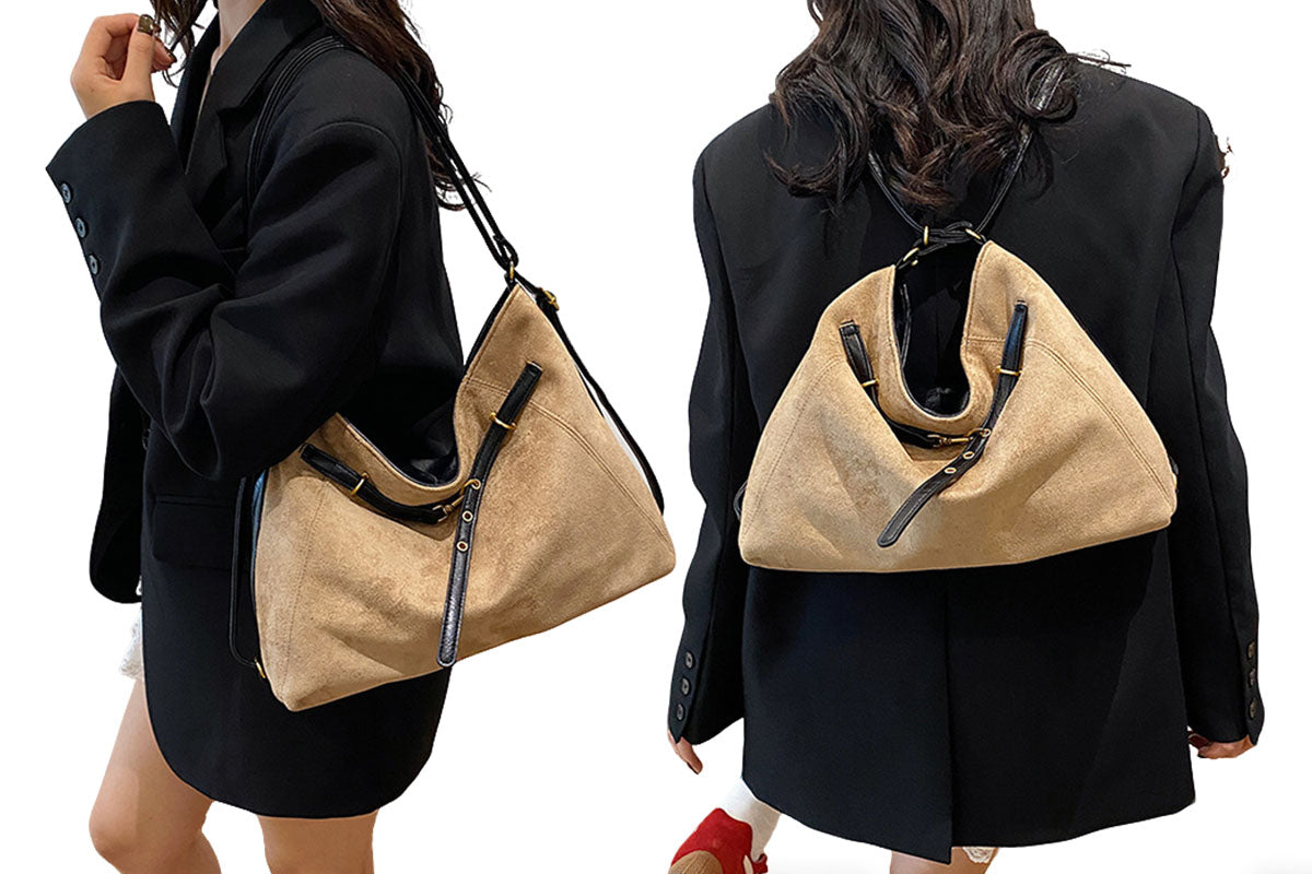 2-In-1 Vintage Suede Hobo Bag Backpack Shoulder Bag