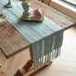 Vintage Farmhouse Woven Table Runner with Tassel for Dining Room Kitchen Reading Dresser