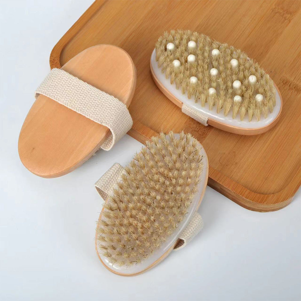 2PCS Dry Brushing Body Brush Natural Bristle Exfoliating Brush For Skin Care
