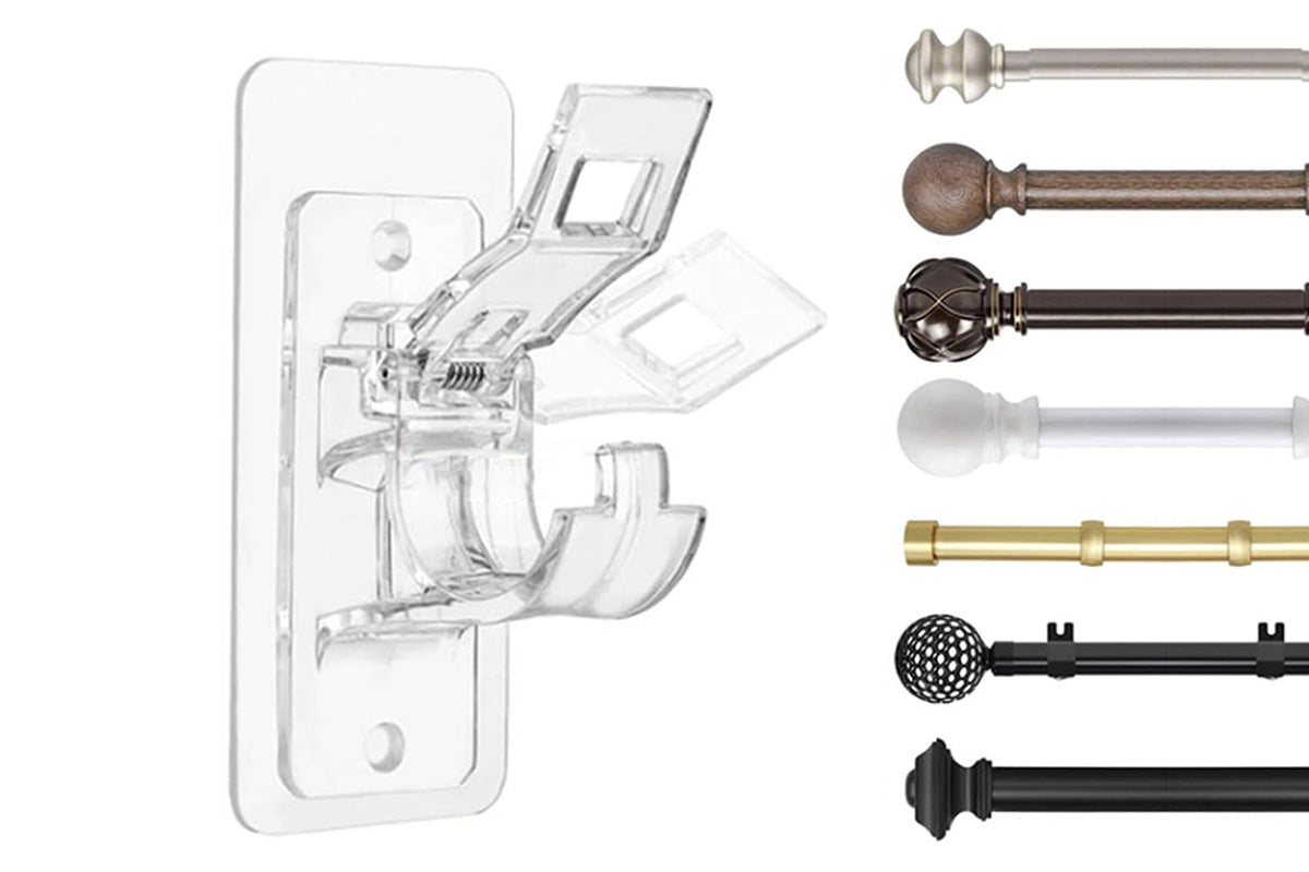 No Drill Self Adhesive Curtain Rod Brackets Transparent Invisible Holders for Curtains Towels