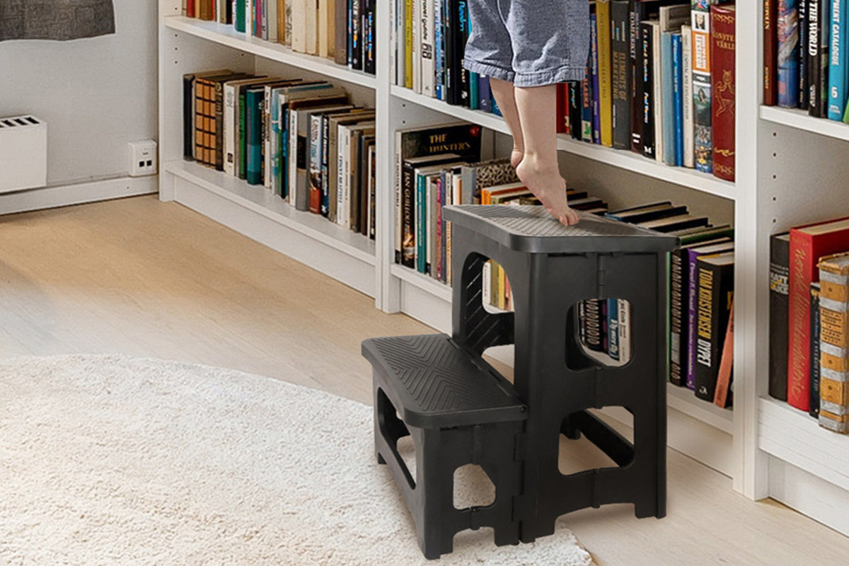 Folding 2 Step Stool Non Slip Portable Footstool Dual Heights Holds 300g