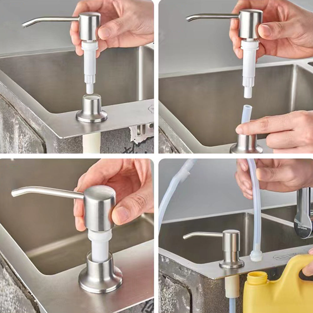 2Pcs Kitchen Sink Soap Dispenser Stainless Steel Hand Liquid Pump with 1.2m Tube Kit