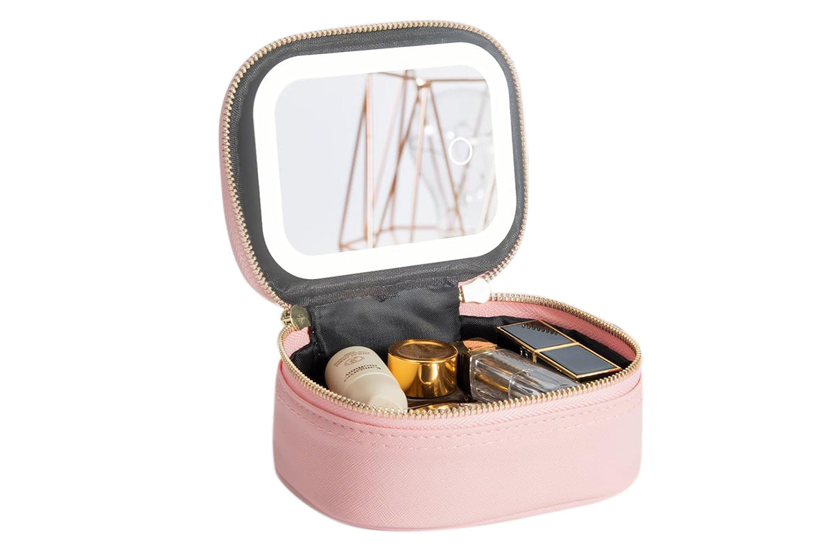 PU Leather Makeup Case Lighted Mirror LED Travel Cosmetic Organizer