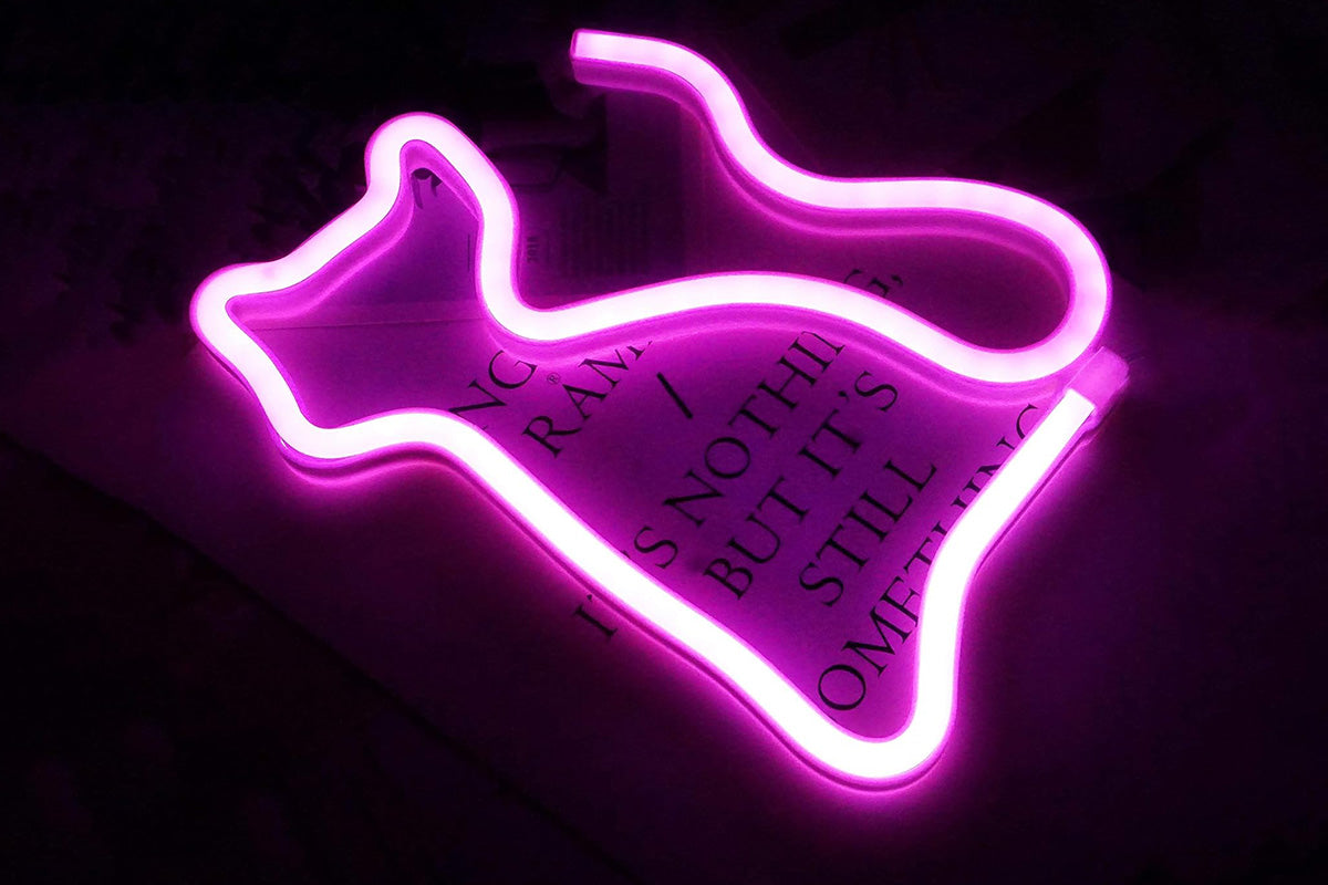 LED Cat Rainbow Neon Sign Lights Bedside Night Light Lamp Bedroom Wall Decoration