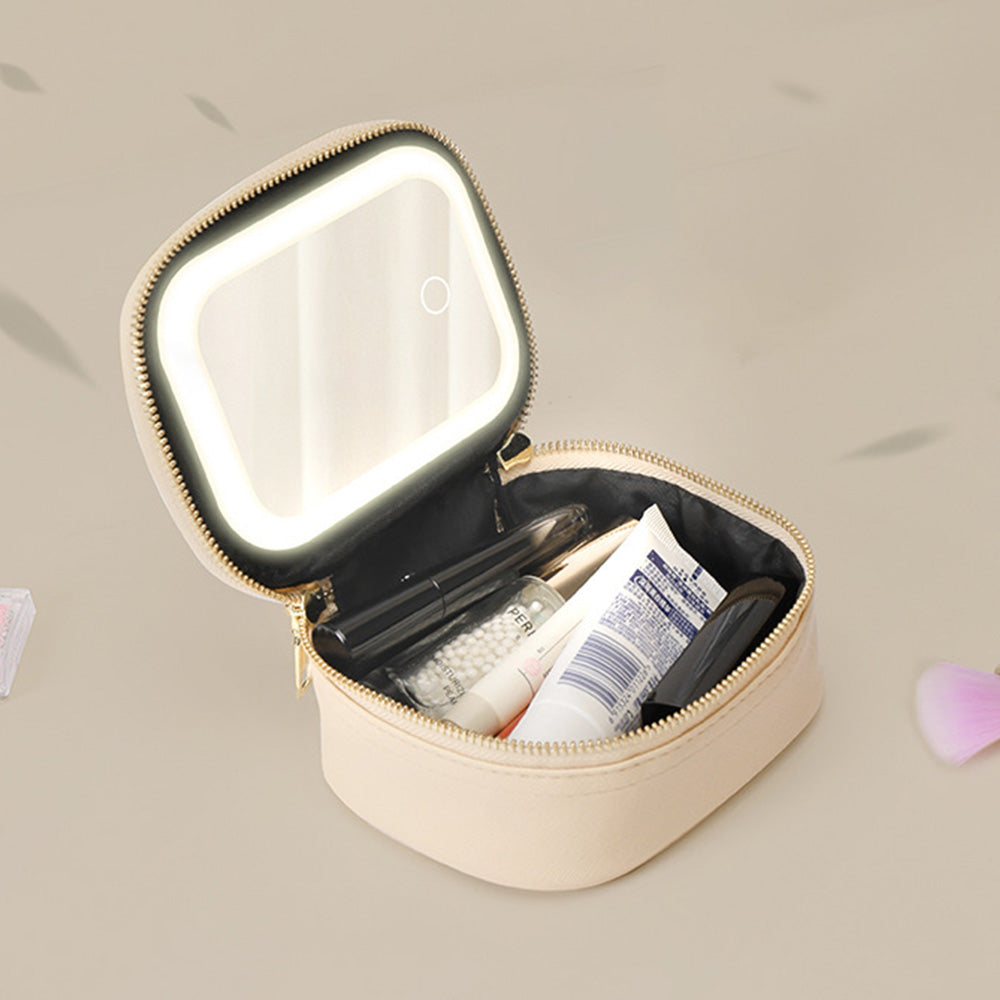 Small Makeup Bag Travel Case with Mirror and Adjustable Light