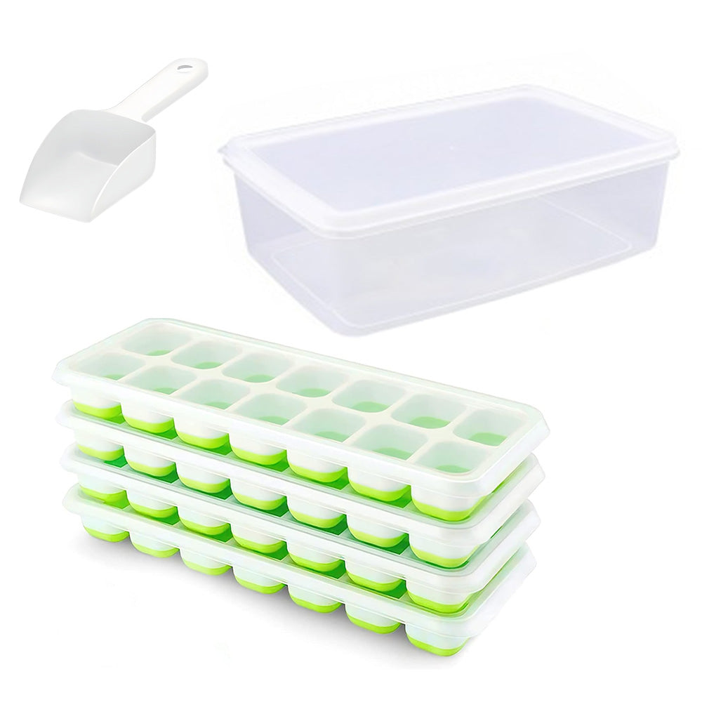 Large Capacity Ice Cube Tray Set with Storage Container and Scoop
