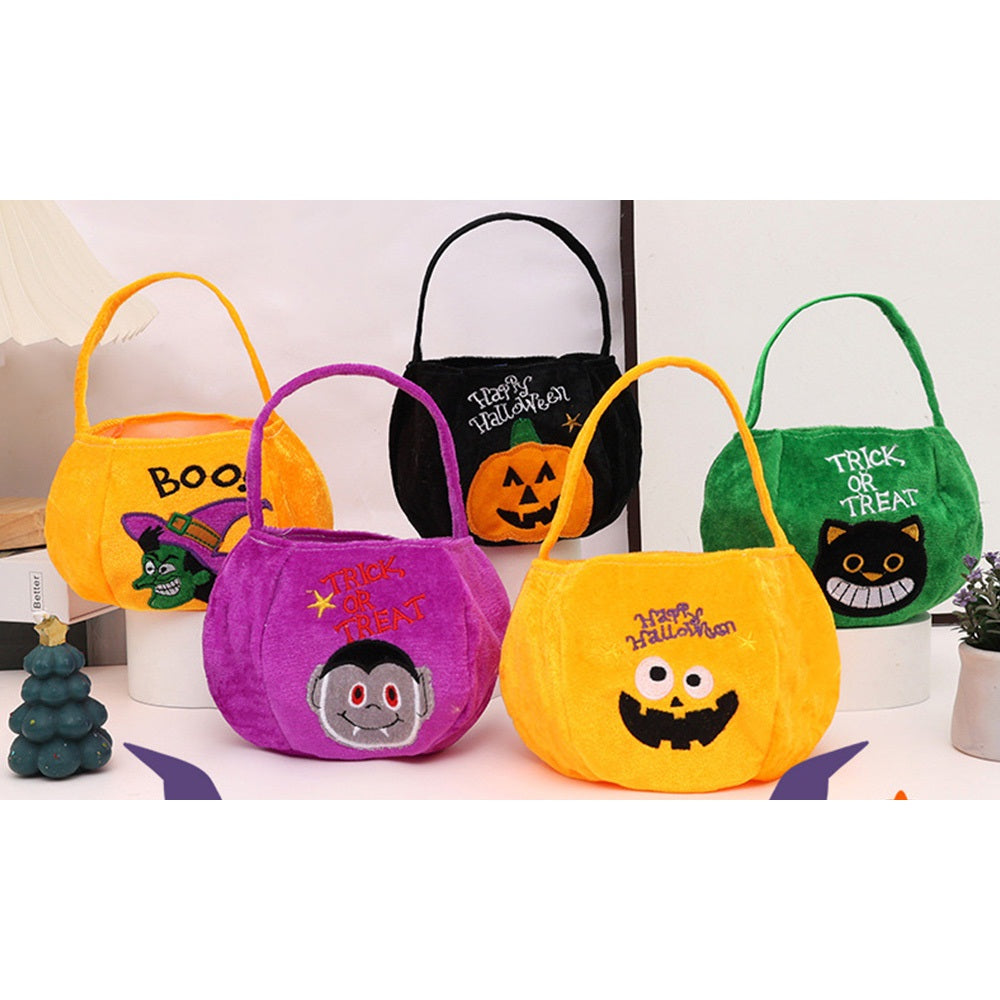 5 PCS Plush Cartoon Pumpkin Bags for Halloween Candy Toys and Gifts