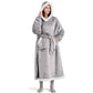 Fleece Long Blanket Hoodie with Giant Pocket and Belt Wearable Hooded Blanket