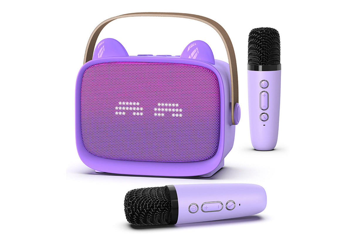 Mini Karaoke Machine Toys Gifts Portable MP3 Player with 2 Wireless Microphone