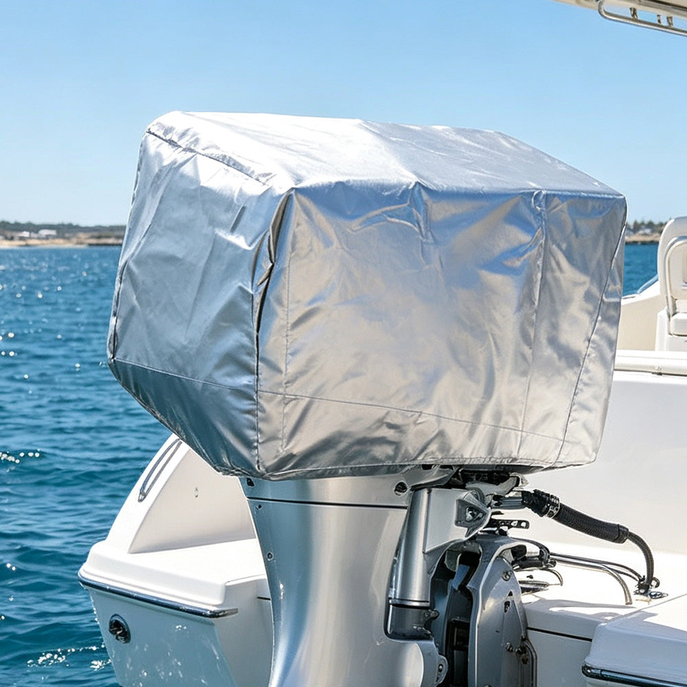 Outboard Motor Cover Engine Dust Cover Waterproof UV Resistant for Boat-Silver