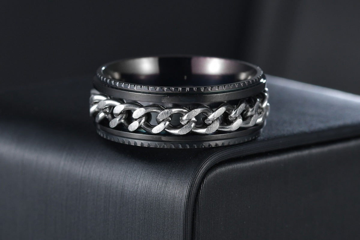 Fidget Rings Anxiety Spinner Rings Stainless Steel Chain Rings-Silver
