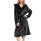 Women Robe Hood Flannel Fleece Full Length Bathrobe Shower Nightgown-Black