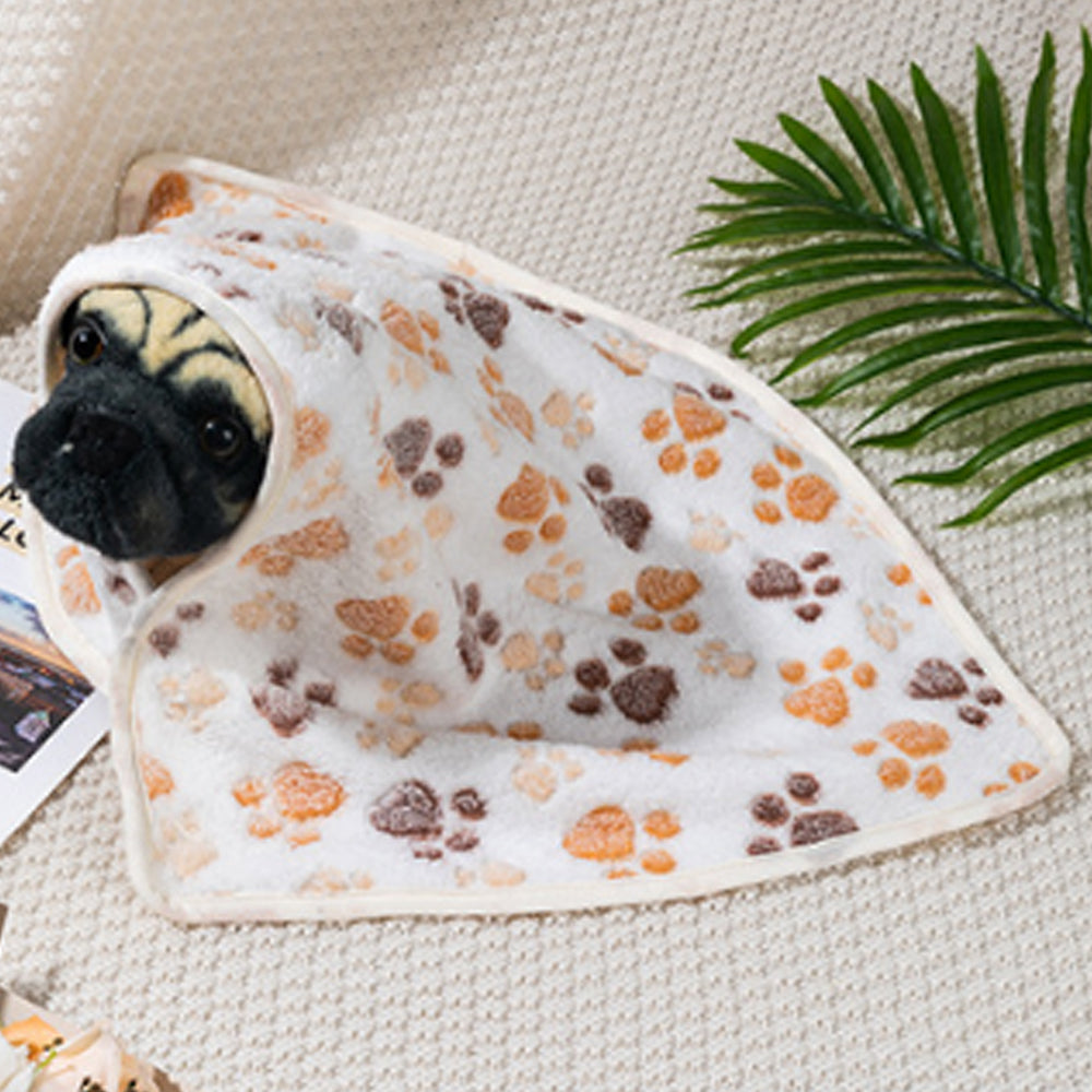 Pet Mat Paw Print Cat Dog Puppy Fleece Soft Pet Blanket Bed Cushion-White
