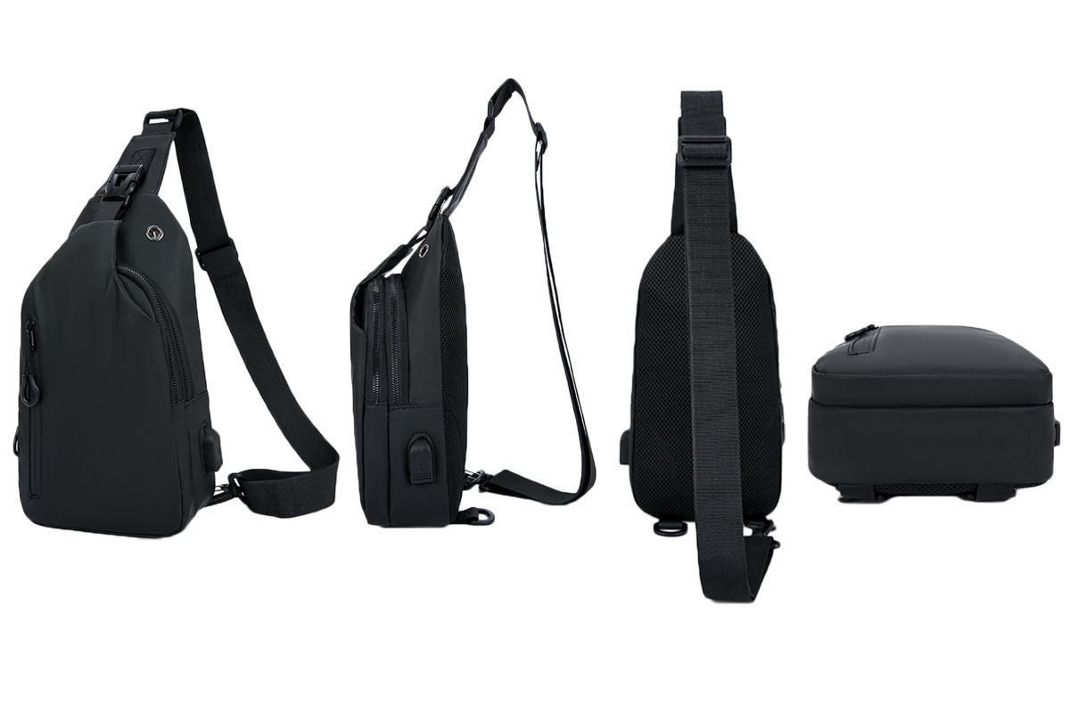 Water-Resistant Sling Bag Anti-Theft Chest Pack Crossbody Backpack with USB Charging Port and Headphone Hole