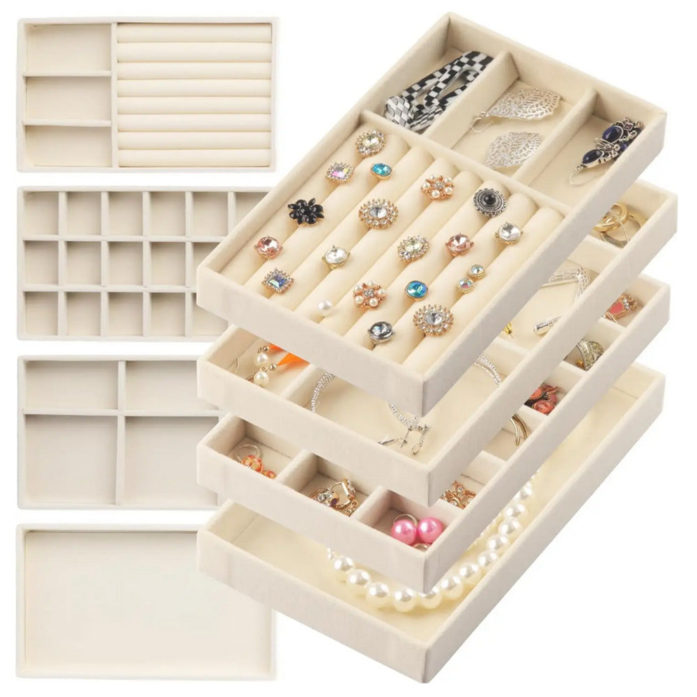 4pcs Stackable Jewelry Organizer Boxes Set for Earrings Rings Necklaces Bracelets