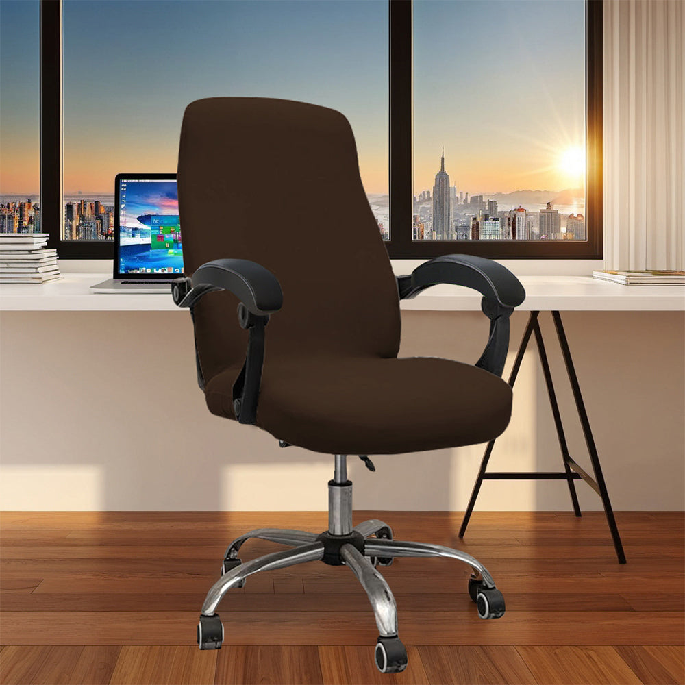 Water-Resistant Stretch Computer Office Chair Cover Durable Zipper Design-Coffee