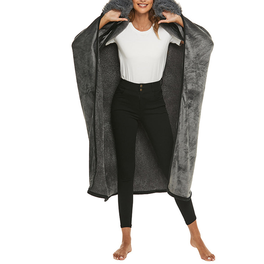 Warm Cozy Flannel Wearable Hooded Blanket for Adults