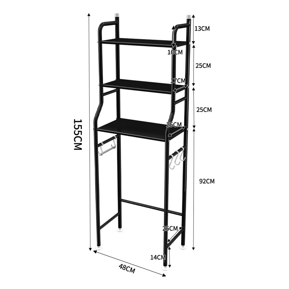 3 Tier Shelf Over Toilet Storage Rack With Paper Holder And Hooks
