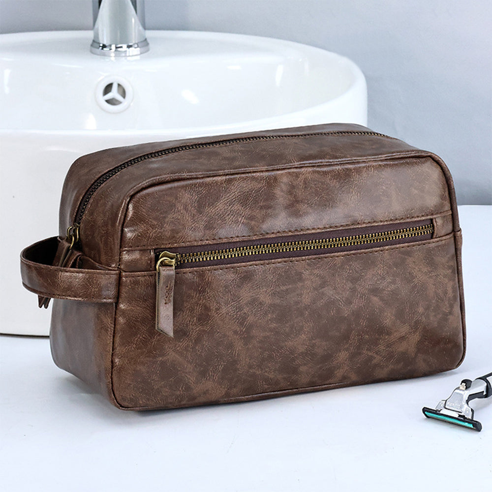 PU Toiletry Bag for Men Large Travel Wash Bag Shaving Water-Resistant