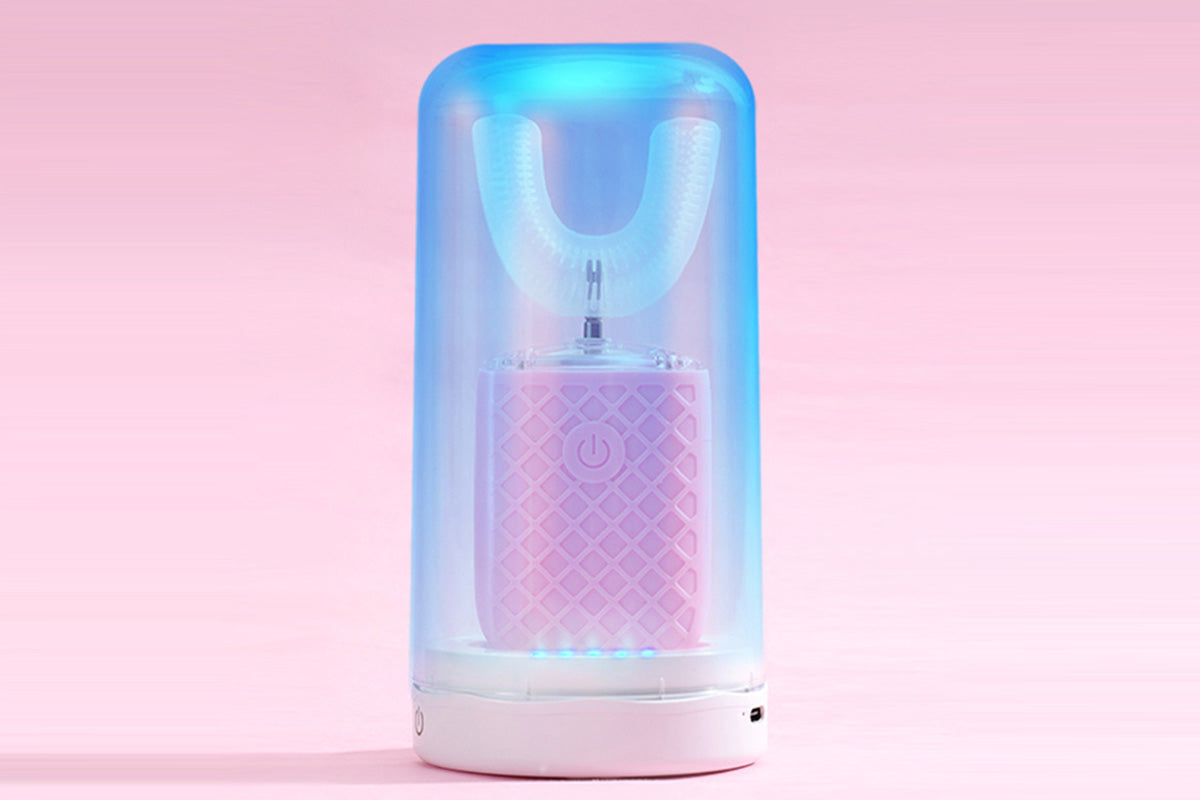 U-Shaped Automatic Electric Toothbrush with Sanitizing Cup-Pink