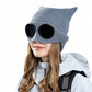 Double Layer Knit Winter Beanie with Goggles Cute Cat Ear Knit Beanie for Winter