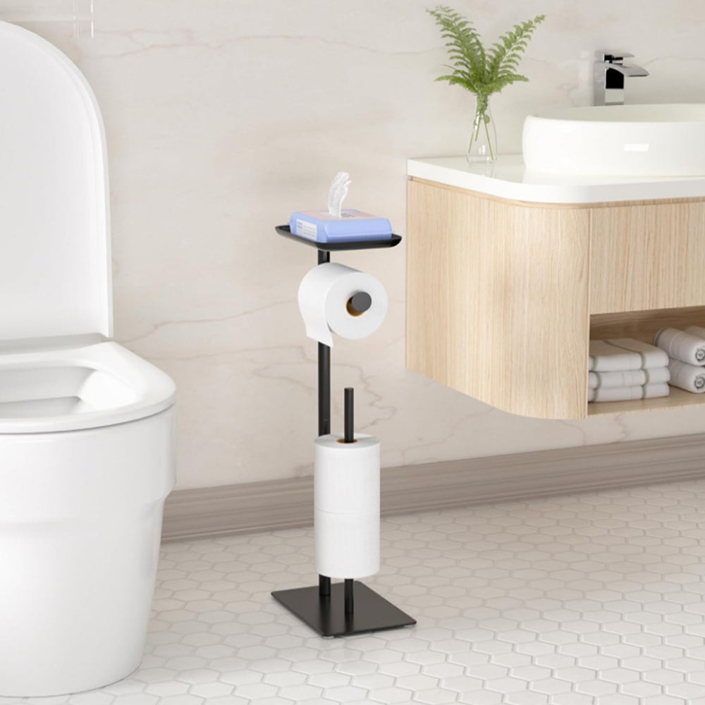 Free Standing Bathroom Toilet Paper Holder Stand with Phone Shelf
